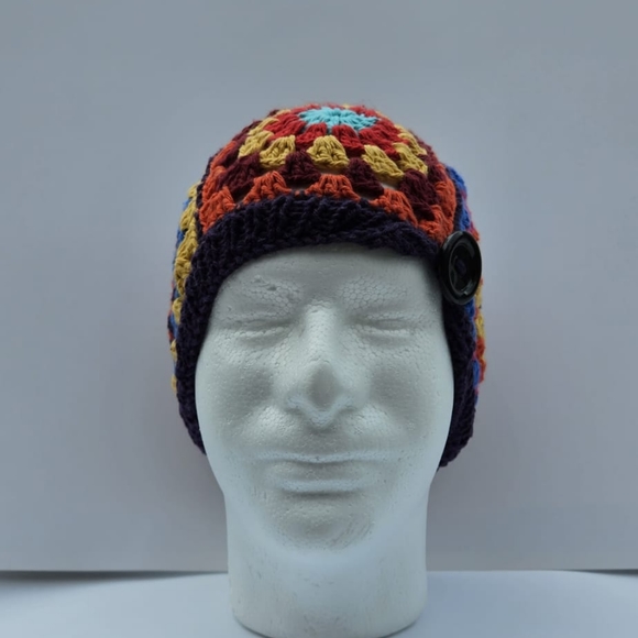 %100 Handmade  Granny Square Crochet 🧶 Colorful of Purple  Women's Beanie - Picture 15 of 15